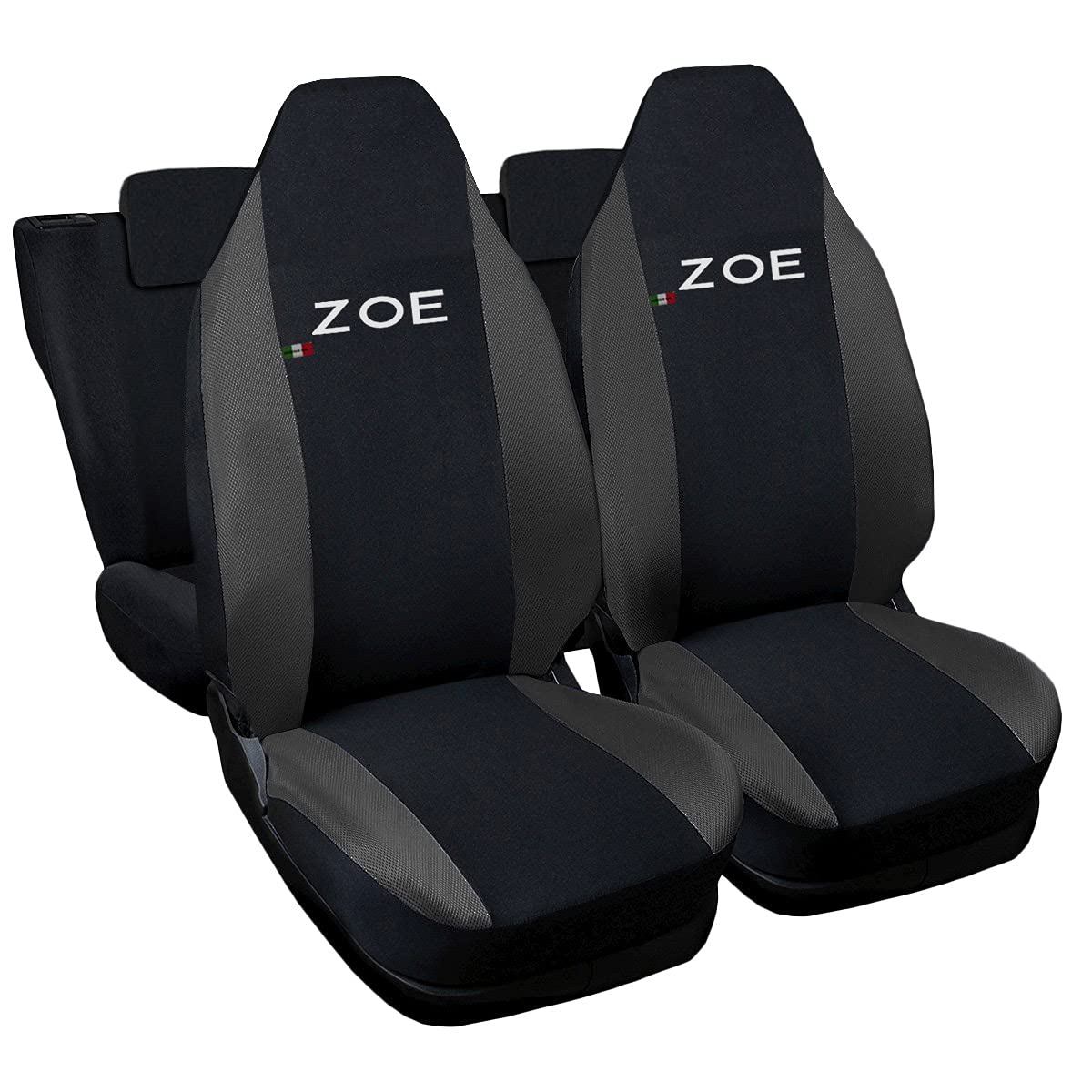 Auto Accessori Lupex Zoe kompatible Autositzbezüge, inklusive Kopfstütze, Made in Italy, Sitzbezug-Set für Vorder- und Rücken, gesticktes Logo, Innenseite (schwarz/dunkelgrau) von Auto Accessori Lupex