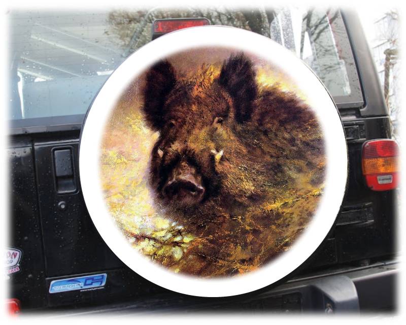 AB3-00185 Wildschwein Keiler Reserveradabdeckung 72x28 cm Planenmaterial und Kunstleder Reserveradhülle Ersatzradabdeckung Reifencover Radhülle Diameter 72cm - 28´´ Width 28cm- 9´´ von Auto-Bra