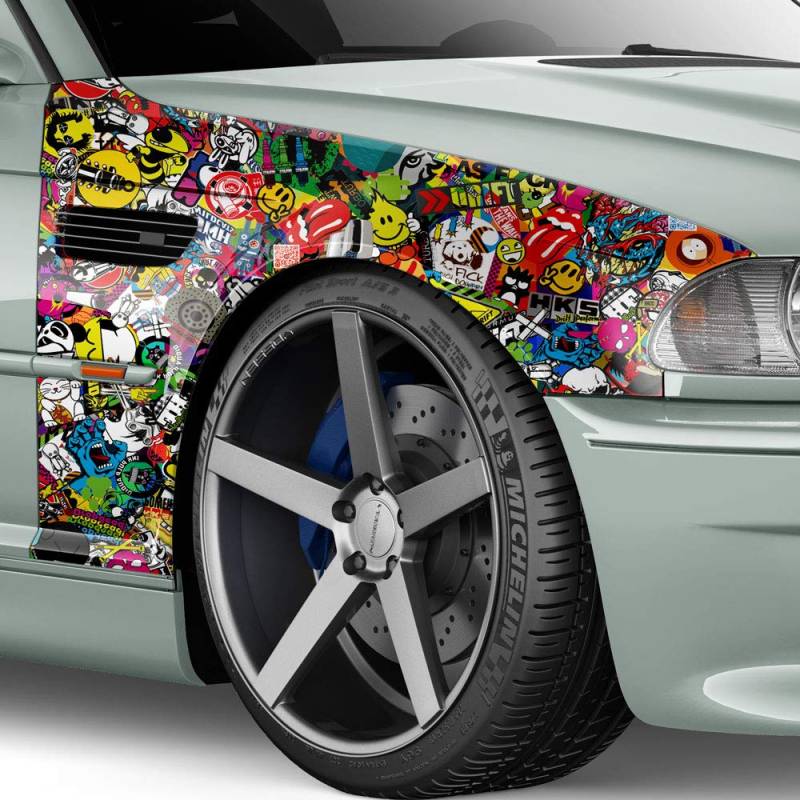 30x150cm Stickerbomb Auto Folie Glanz - Sticker Logo Bomb - JDM Aufkleber - Design: Special, Farbe: Bunt, Finish: Glanz von Auto-Dress