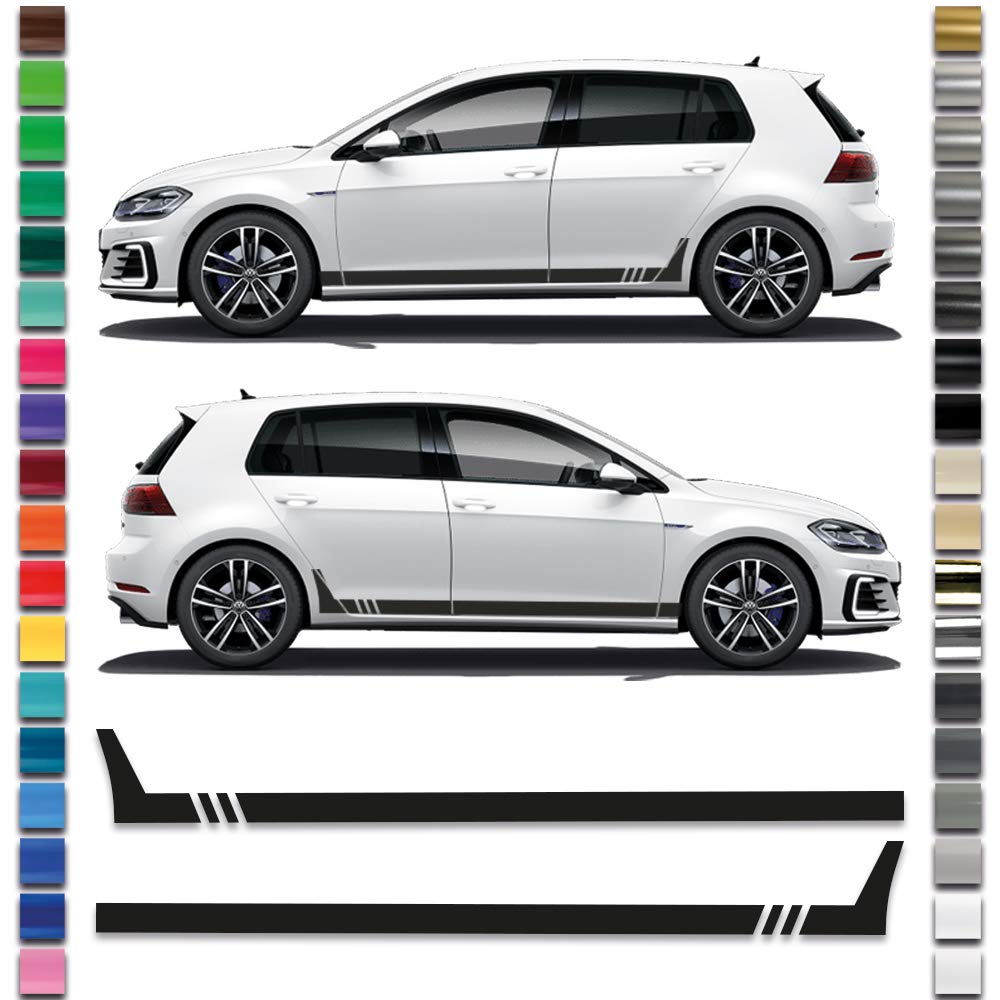Auto-Dress® Seiten-Streifen Aufkleber Set/Dekor Golf Streifen in Wunschfarbe 180 x 21cm (111M Black Matt) von auto-Dress.de