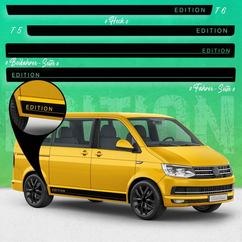 Auto-Dress Seiten-Streifen Aufkleber Set/Dekor passend für VW T4, T5 & T6 Bus - Motiv: Edition Original (111M Black Matt, Langer Radstand) von Auto-Dress