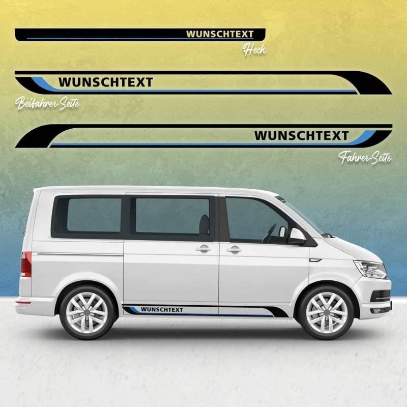 Auto-Dress Seitenstreifen Aufkleber Set/Dekor passend für Volks-Wagen T5 & T6 Bus - Motiv: WUNSCHTEXT (154 Mid Blue, Kurzer Radstand) von Auto-Dress