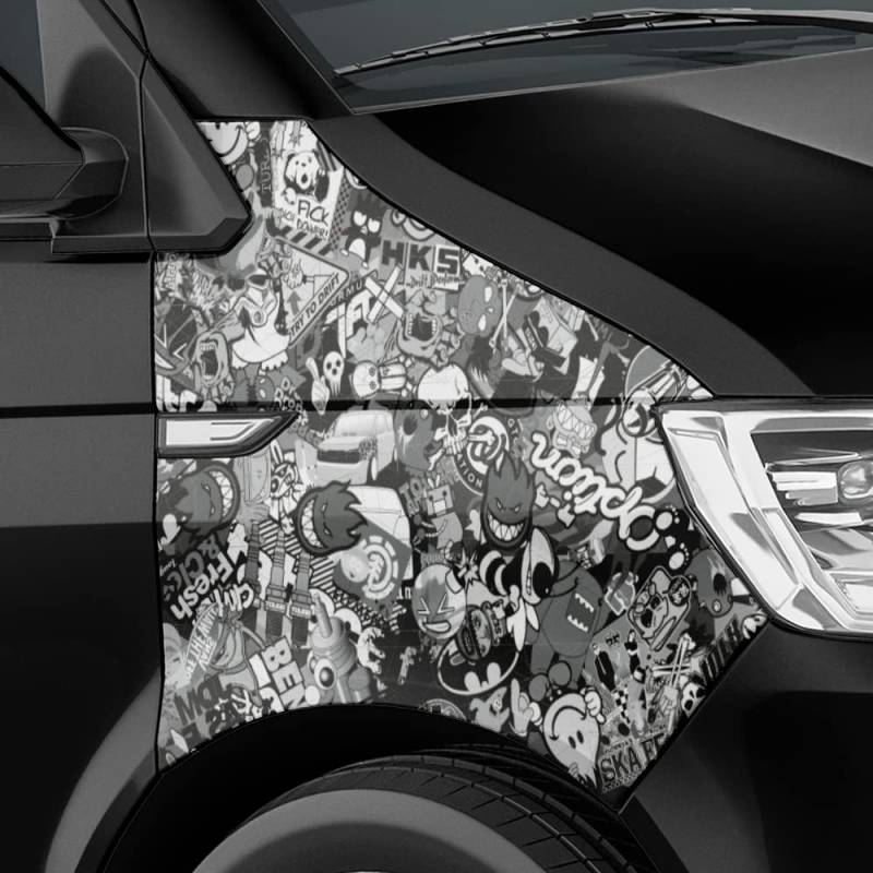 Auto-Dress Stickerbomb Auto-Folie mit Luftkanal-Technik für 3D Car-Wrapping (30x150cm, Design: Mini-Mix, Farbe: Schwarz-Weiß, Finish: Glanz) von Auto-Dress