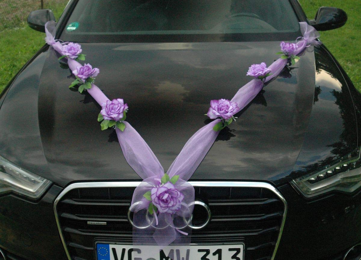 Organza M Auto Schmuck Braut Paar Rose Deko Dekoration Organza M Hochzeit Car Auto Wedding Deko (Lila/Violett) von Auto-schmuck so einfach so kreativ