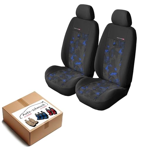 VORDERSITZE 2er Set Sitzbezüge Schonbezüge Sitzschoner Velour + Strickpolster oder Öko-Leder + künstliches Wildleder ®Auto-schmuck (Elegance blau) von Auto-schmuck so einfach so kreativ