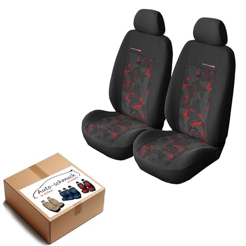 VORDERSITZE 2er Set Sitzbezüge Schonbezüge Sitzschoner Velour + Strickpolster oder Öko-Leder + künstliches Wildleder ®Auto-schmuck (Elegance rot) von Auto-schmuck so einfach so kreativ