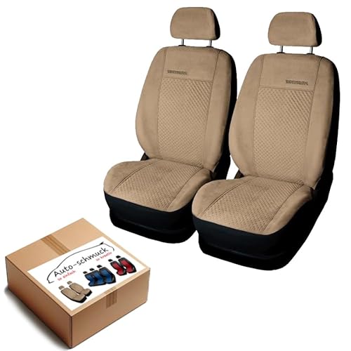 VORDERSITZE 2er Set Sitzbezüge Schonbezüge Sitzschoner Velour + Strickpolster oder Öko-Leder + künstliches Wildleder ®Auto-schmuck (Prestige beige) von Auto-schmuck so einfach so kreativ