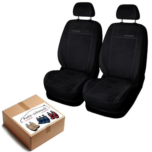 VORDERSITZE 2er Set Sitzbezüge Schonbezüge Sitzschoner Velour + Strickpolster oder Öko-Leder + künstliches Wildleder ®Auto-schmuck (Prestige schwarz) von Auto-schmuck so einfach so kreativ