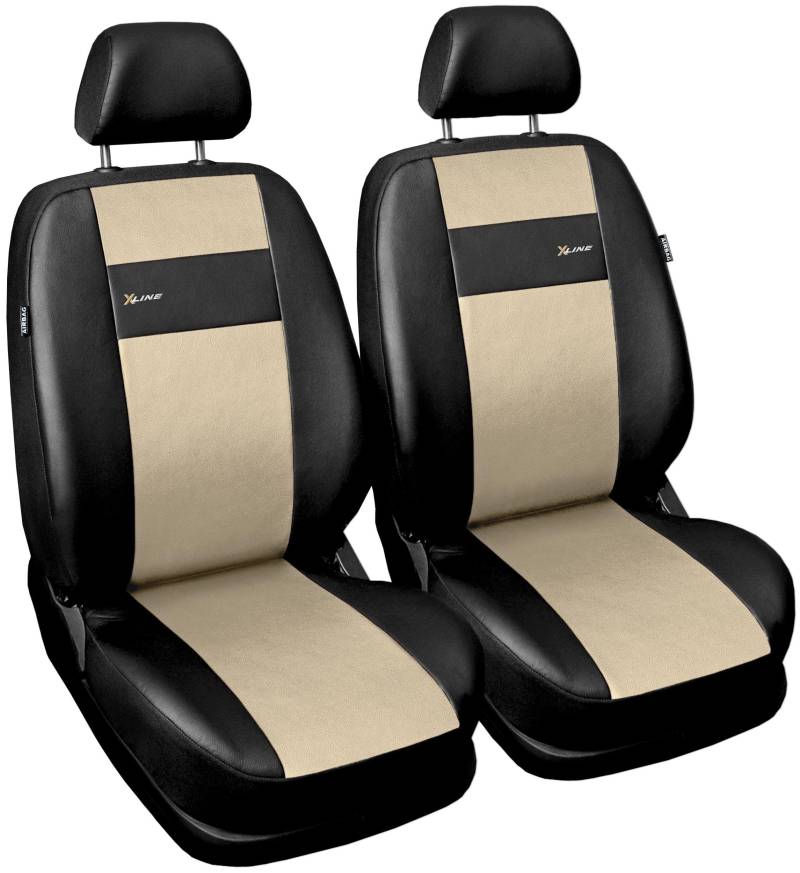 VORDERSITZE 2er Set Sitzbezüge Schonbezüge Sitzschoner Velour + Strickpolster oder Öko-Leder + künstliches Wildleder ®Auto-schmuck (X line beige) von Auto-schmuck so einfach so kreativ
