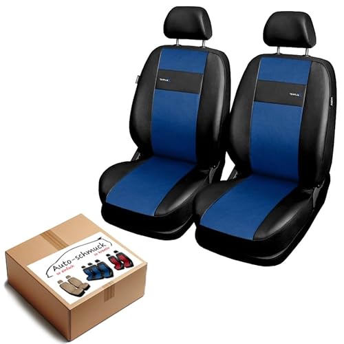 VORDERSITZE 2er Set Sitzbezüge Schonbezüge Sitzschoner Velour + Strickpolster oder Öko-Leder + künstliches Wildleder ®Auto-schmuck (X line blau) von Auto-schmuck so einfach so kreativ