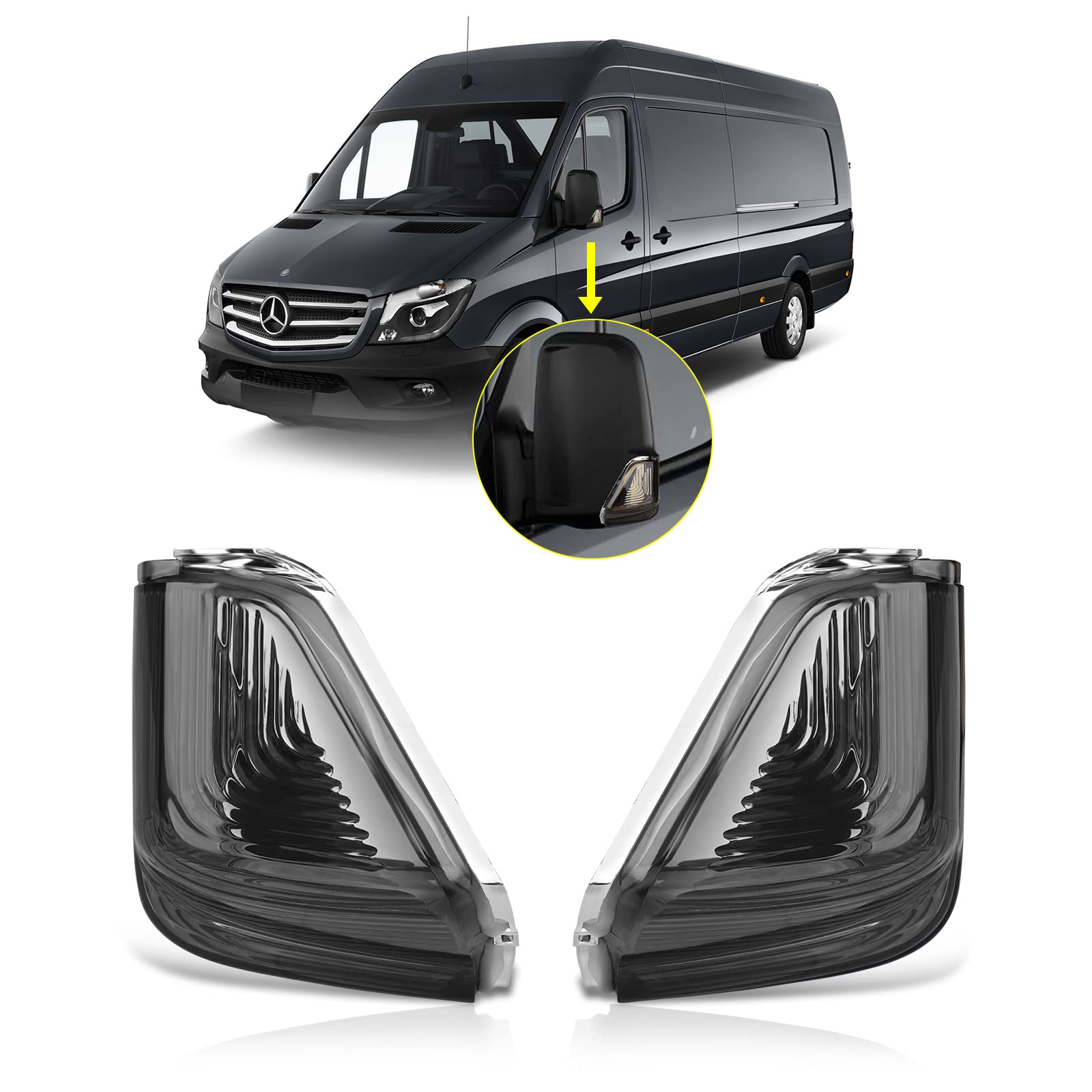 AutoBeeDen Blinker für Mercedes Benz MB Sprinter 906 06/2006-01/2018, 907/910 02/2018-up; Volkswagen VW Crafter 30-50 (2E) 2006-2016 (Schwarz) von AutoBeeDen