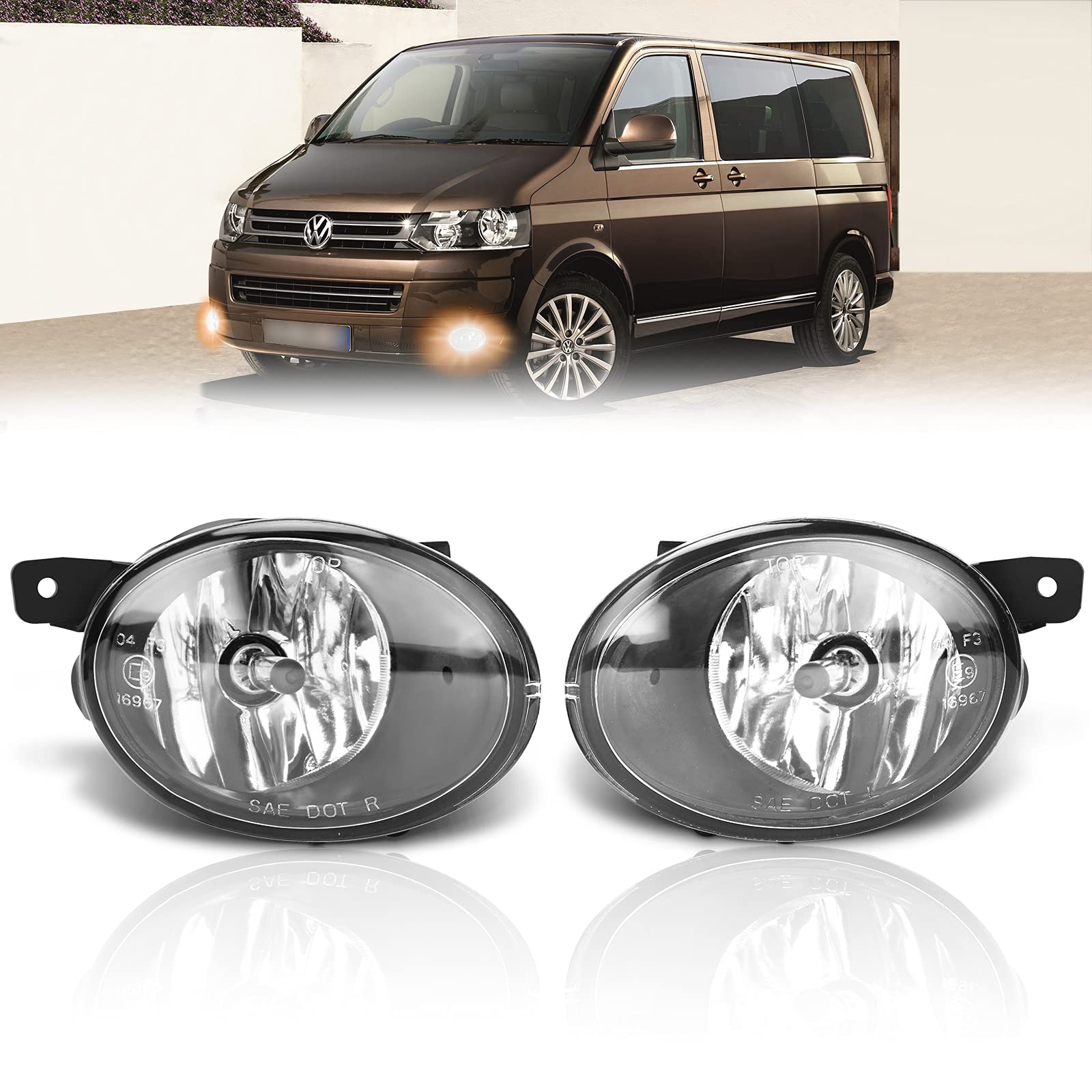 AutoBeeDen Nebelscheinwerfer kompatibel mit Volkswagen VW Transporter/Multivan T5 09/2009-UP, HB4 12V 51W, 1 Paar (Klar Objektiv) von AutoBeeDen