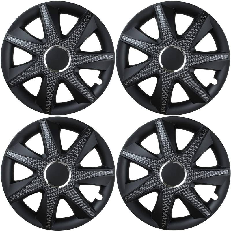 Premium Radkappen 14 Zoll in Schwarz-Carbon-Glänzend mit Chromring 4er-Satz hochwertige Radzierblenden für PKW-Stahlfelgen Radblenden-Zweifarbig Radabdeckungen Raddeckel Zierblenden Zierkappen 4 Stück von AutoPremiumTeile