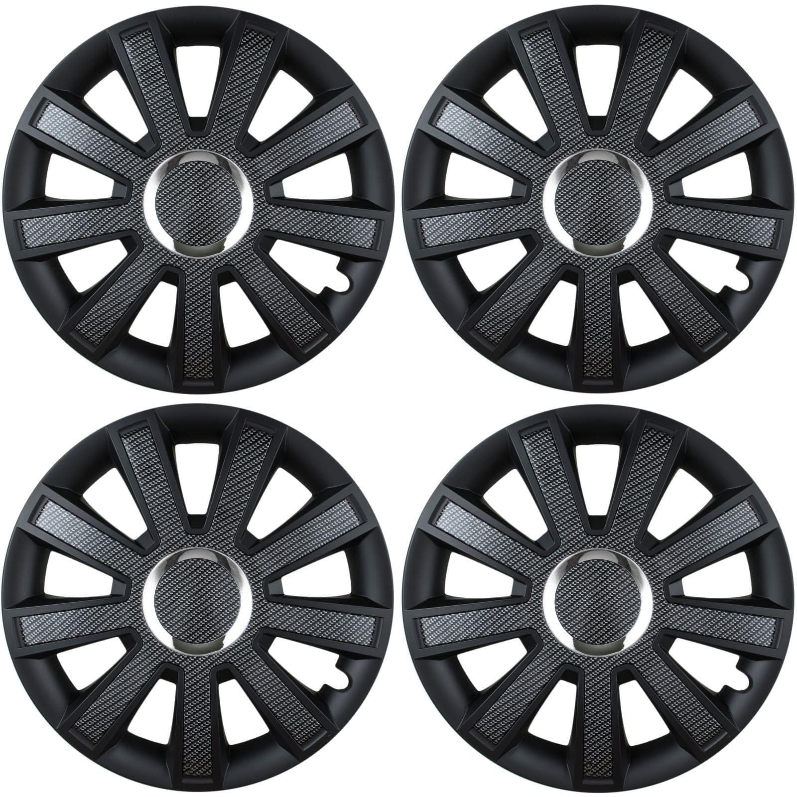 Premium Radkappen 14 Zoll in Schwarz-Carbon-Glänzend mit Chromring 4er-Satz hochwertige Radzierblenden für PKW-Stahlfelgen Radblenden-Zweifarbig Radabdeckungen Raddeckel Zierblenden Zierkappen 4 Stück Premium Radkappen 14 Zoll in Schwarz-Carbon-Glänzend mit Chromring 4er-Satz hochwertige Radzierblenden für PKW-Stahlfelgen Radblenden-Zweifarbig Radabdeckungen Raddeckel Zierblenden Zierkappen 4 Stück von AutoPremiumTeile