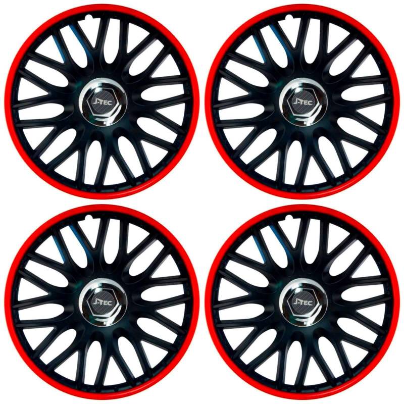Premium Radkappen 14 Zoll in Schwarz-Rot-Matt mit Chromnabe 4er-Satz hochwertige Radzierblenden für PKW-Stahlfelgen Radblenden-Zweifarbig Radabdeckungen Raddeckel Zierblenden Zierkappen 4 Stück von AutoPremiumTeile