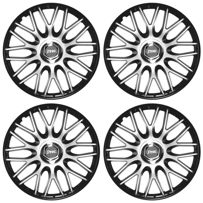 Premium Radkappen 14 Zoll in Schwarz-Silber-Matt mit Chromnabe 4er-Satz hochwertige Radzierblenden für PKW-Stahlfelgen Radblenden-Zweifarbig Radabdeckungen Raddeckel Zierblenden Zierkappen 4 Stück von AutoPremiumTeile