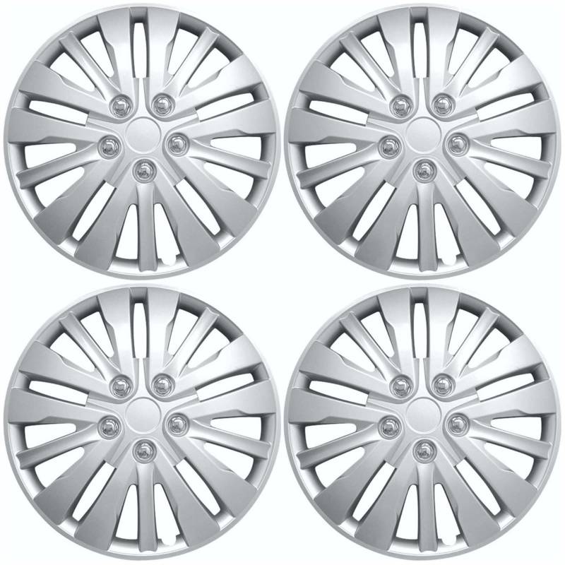 Premium Radkappen 14 Zoll in Silber-Glänzend mit Chrommuttern 4er-Satz hochwertige Radzierblenden für PKW-Stahlfelgen Radblenden-Einfarbig Radabdeckungen Raddeckel Zierblenden Zierkappen 4 Stück von AutoPremiumTeile