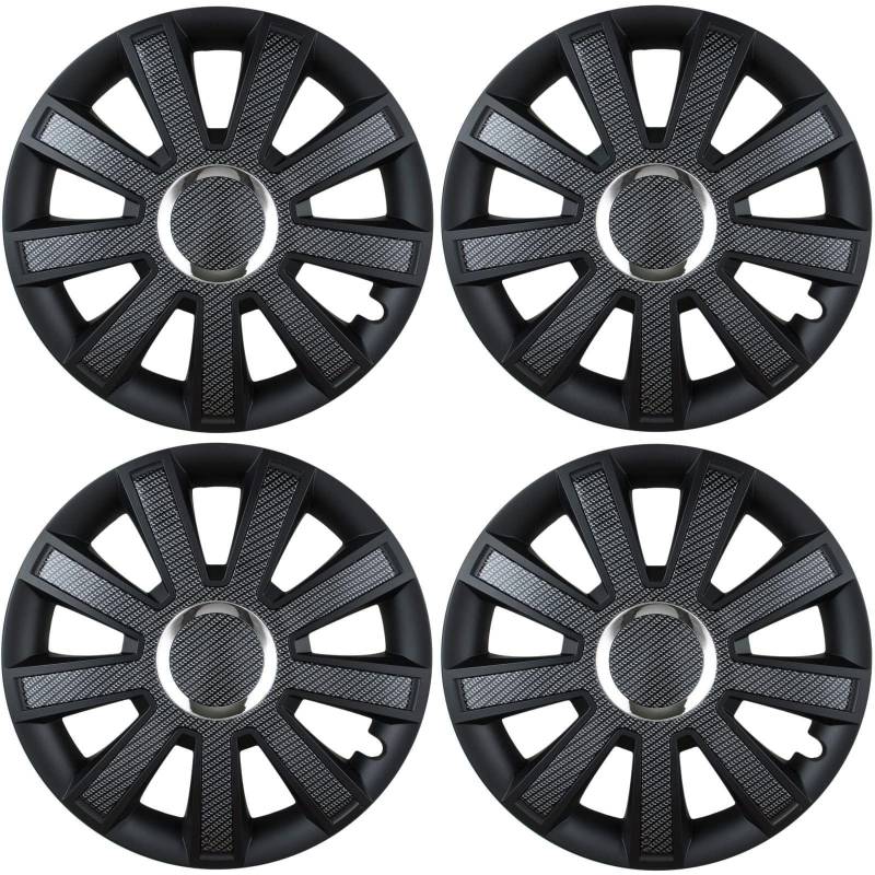 Premium Radkappen 15 Zoll in Schwarz-Carbon-Glänzend mit Chromring 4er-Satz hochwertige Radzierblenden für PKW-Stahlfelgen Radblenden-Zweifarbig Radabdeckungen Raddeckel Zierblenden Zierkappen 4 Stück von AutoPremiumTeile