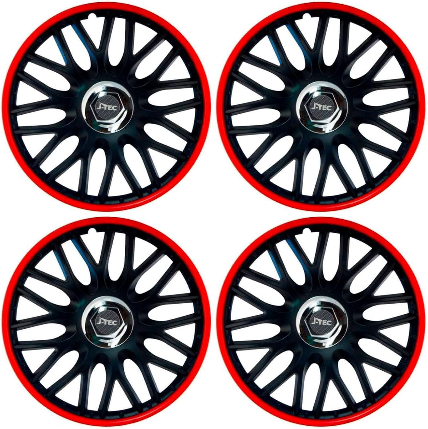 Premium Radkappen 15 Zoll in Schwarz-Rot-Matt mit Chromnabe 4er-Satz hochwertige Radzierblenden für PKW-Stahlfelgen Radblenden-Zweifarbig Radabdeckungen Raddeckel Zierblenden Zierkappen 4 Stück von AutoPremiumTeile
