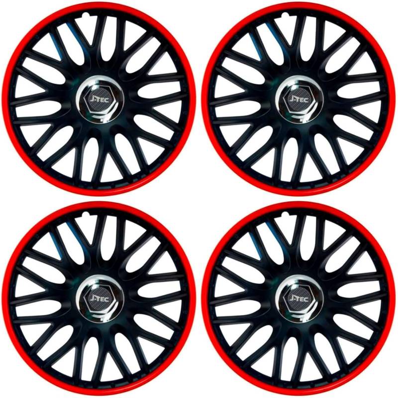 Premium Radkappen 15 Zoll in Schwarz-Rot-Matt mit Chromnabe 4er-Satz hochwertige Radzierblenden für PKW-Stahlfelgen Radblenden-Zweifarbig Radabdeckungen Raddeckel Zierblenden Zierkappen 4 Stück von AutoPremiumTeile
