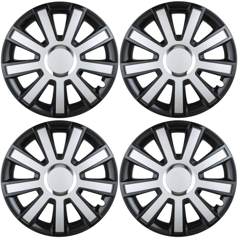 Premium Radkappen 15 Zoll in Schwarz-Silber-Glänzend mit Chromring 4er-Satz hochwertige Radzierblenden für PKW-Stahlfelgen Radblenden-Zweifarbig Radabdeckungen Raddeckel Zierblenden Zierkappen 4 Stück von AutoPremiumTeile