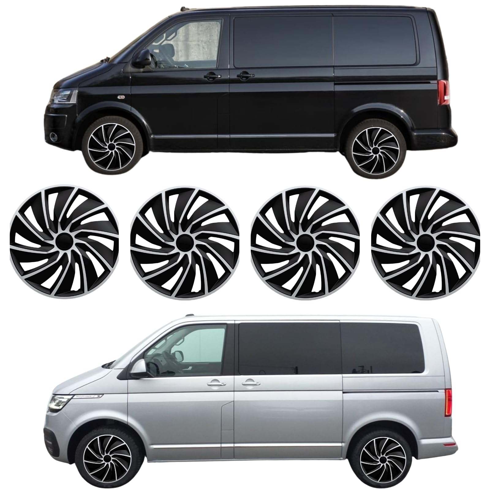 Premium Radkappen 17 Zoll gewölbt kompatibel mit VW T5 T6 T6.1 Stahlfelgen in Schwarz-Silber-Matt 4er-Satz gewölbte Radzierblenden Radblenden Raddeckel Radabdeckungen Zierblenden Zierkappen 4er-Set Premium Radkappen 17 Zoll gewölbt kompatibel mit VW T5 T6 T6.1 Stahlfelgen in Schwarz-Silber-Matt 4er-Satz gewölbte Radzierblenden Radblenden Raddeckel Radabdeckungen Zierblenden Zierkappen 4er-Set von AutoPremiumTeile