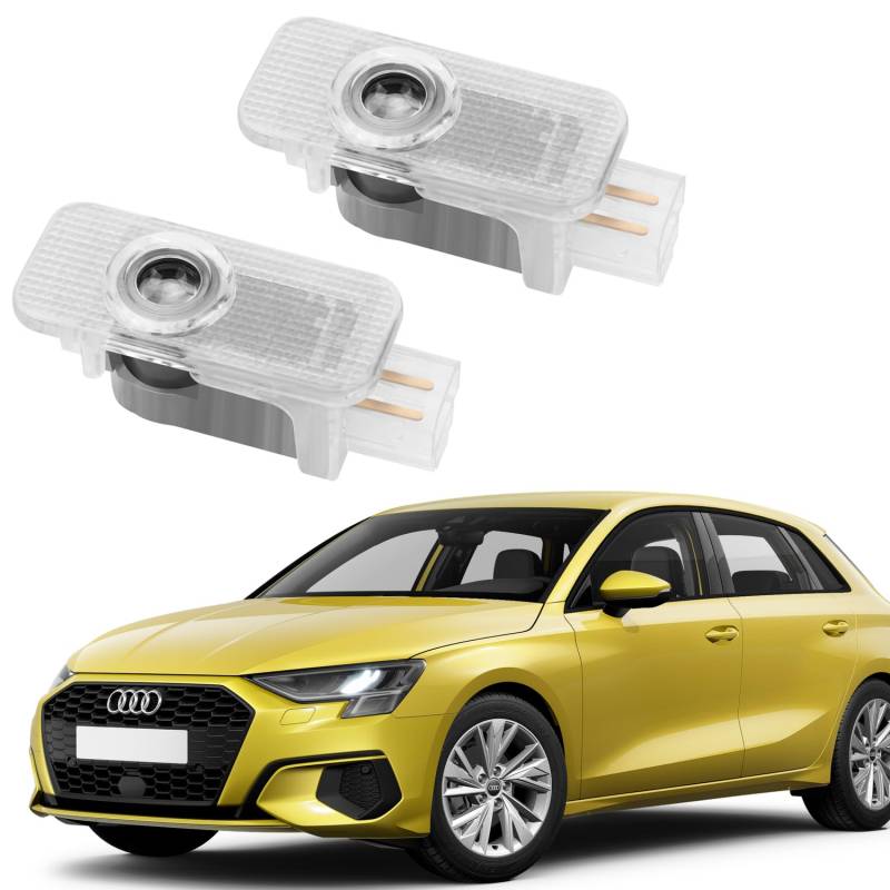 AutoQi Für Audi A3 8P 8L 8V A4 B6 B7 B8 B9 A5 A6 4K 4G A7 Q2 Q3 Q5 Q7 LED Projektor Einstiegsbeleuchtung Tür Logo Laser Türlicht, 2 STK (4 Ringe + Schriftzug) von AutoQi