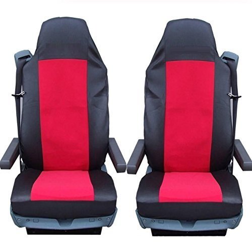 2x LKW Passgenaue Sitzbezüge Rot/Schwarz Schonbezüge Neu Hochwertig Polyester von Autobits