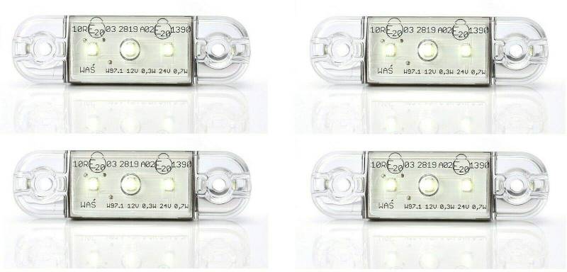 4x LED Umrissleuchten Weiß Seitenmarkierungsleuchten 12/24V Begrenzungsleuchten mit 3 LEDs Positionsleuchten E20 Prüfzeichen 0,3W/07W IP66/68 Dichtungsklasse LKW Anhänger Traktor Wohnwagen PKW KFZ von Autobits