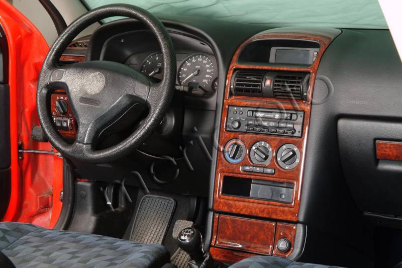 AUTOKLEIDUNG® Cockpit Dekor kompatibel mit Opel Astra G Baujahr 03/1998-12/2003 16 Teile | 3D Wurzelholz Optik von Autokleidung