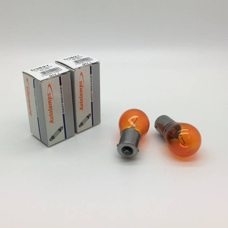 Autolamps Blinkerlampe 343, 12 V, 21 W, bernstein-orangefarben, 382Y P21W BA15S, 2 Stück von Autolamps