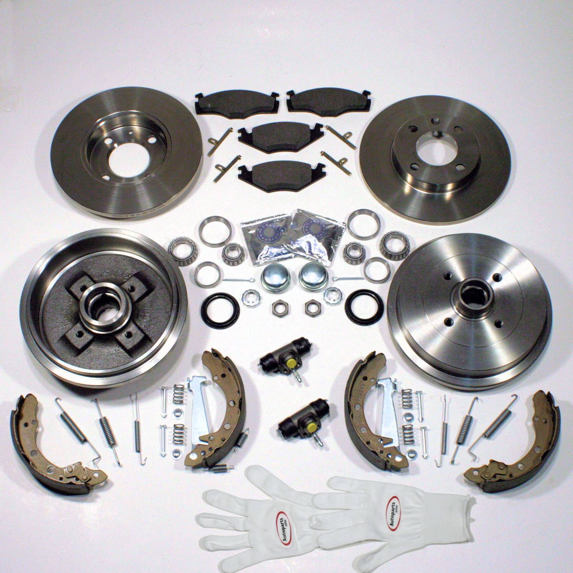 Autoparts-Online Set 60002152 Bremsscheiben Bremsen Bremsbeläge vorne Bremstrommeln Backen Zubehör Radzylinder Radlager für hinten von Autoparts-Online