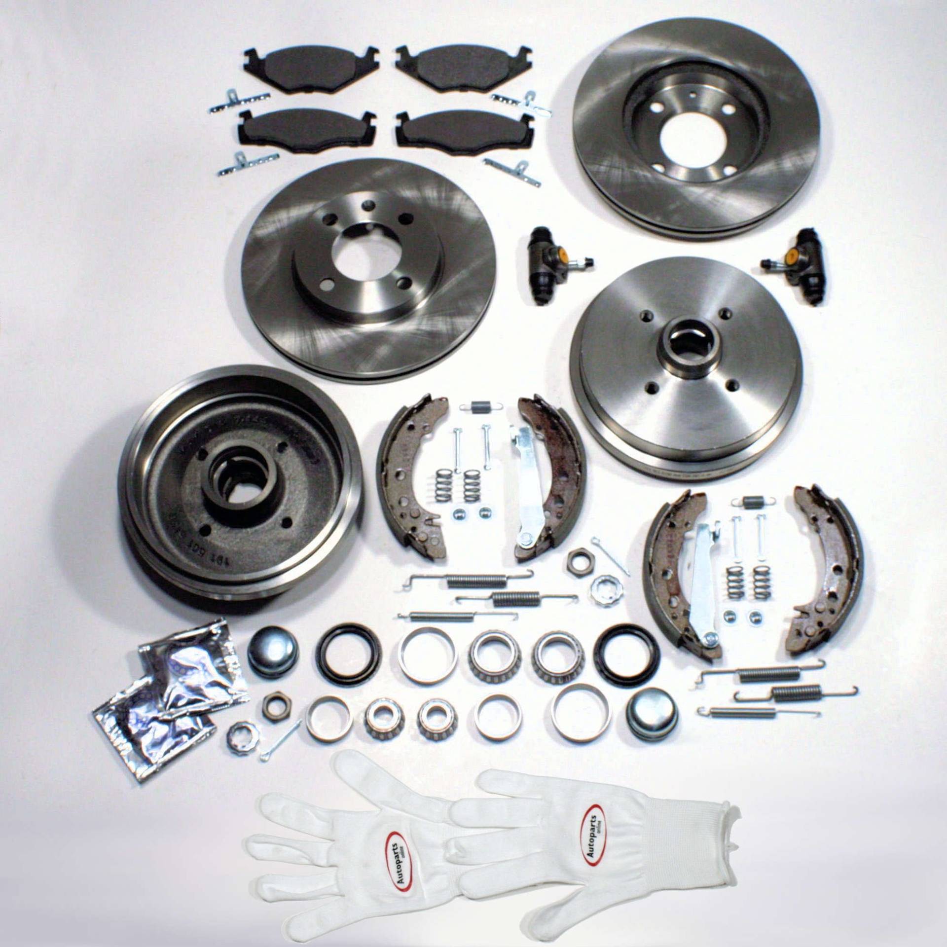 Autoparts-Online Set 60002235 Bremsscheiben + Beläge vorne + Bremstrommeln + Backen Radlager Zubehör hinten Autoparts-Online Set 60002235 Bremsscheiben + Beläge vorne + Bremstrommeln + Backen Radlager Zubehör hinten von Autoparts-Online