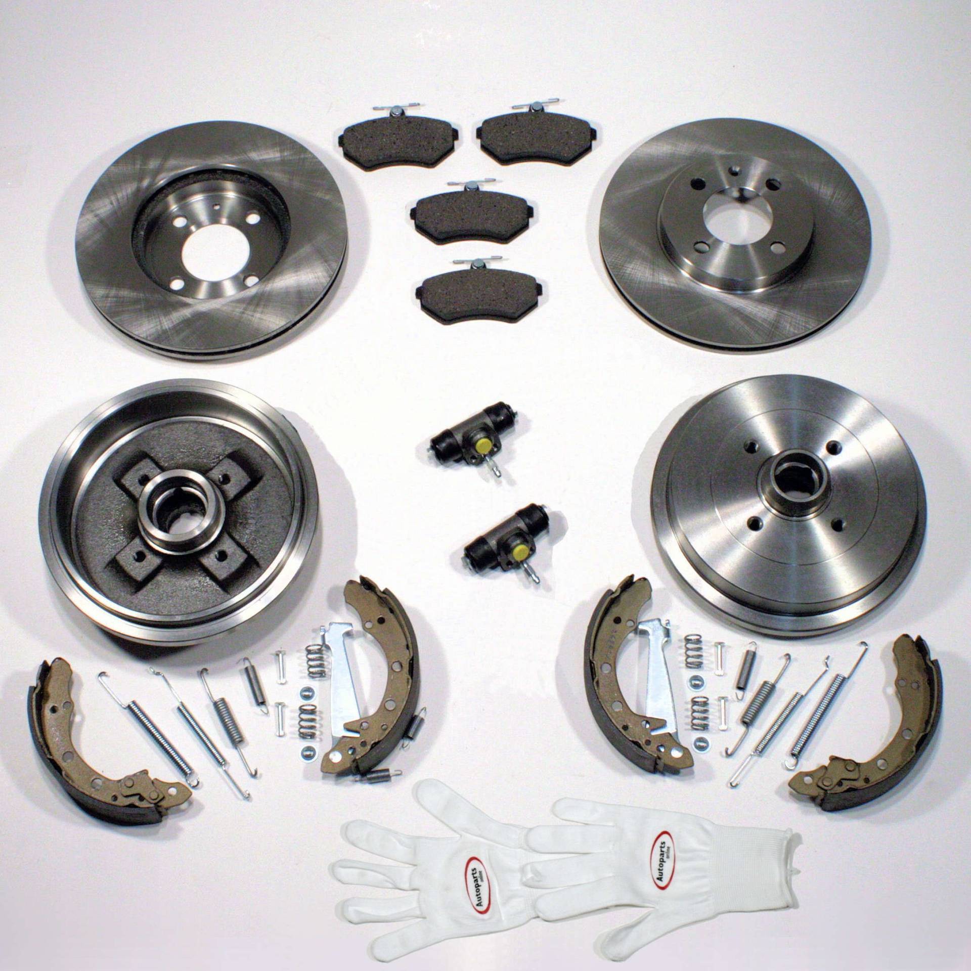 Autoparts-Online Set 60003127 Bremsscheiben + Beläge vorne + Bremstrommeln + Brremsbacken + Radbremszylinder + Zubehör hinten Autoparts-Online Set 60003127 Bremsscheiben + Beläge vorne + Bremstrommeln + Brremsbacken + Radbremszylinder + Zubehör hinten von Autoparts-Online