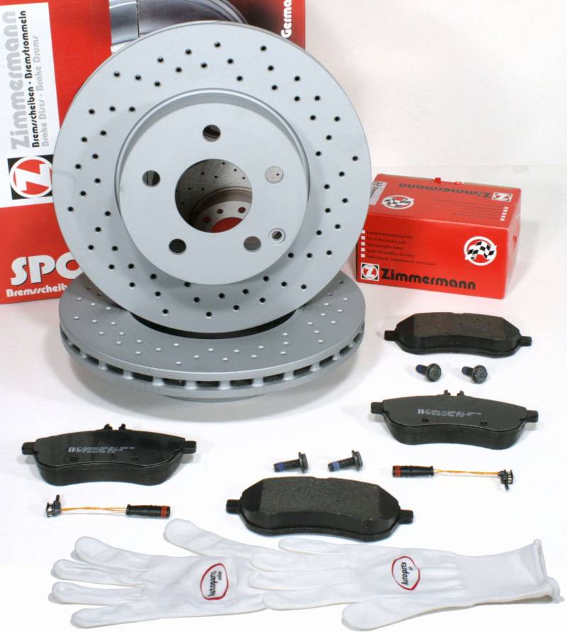Autoparts-Online Set 60011699 Zimmermann Sport Bremsscheiben Ø 288 mm Coat Z gelocht/Bremsen + Bremsbeläge + Warnsensor für vorne/die Vorderachse von Autoparts-Online