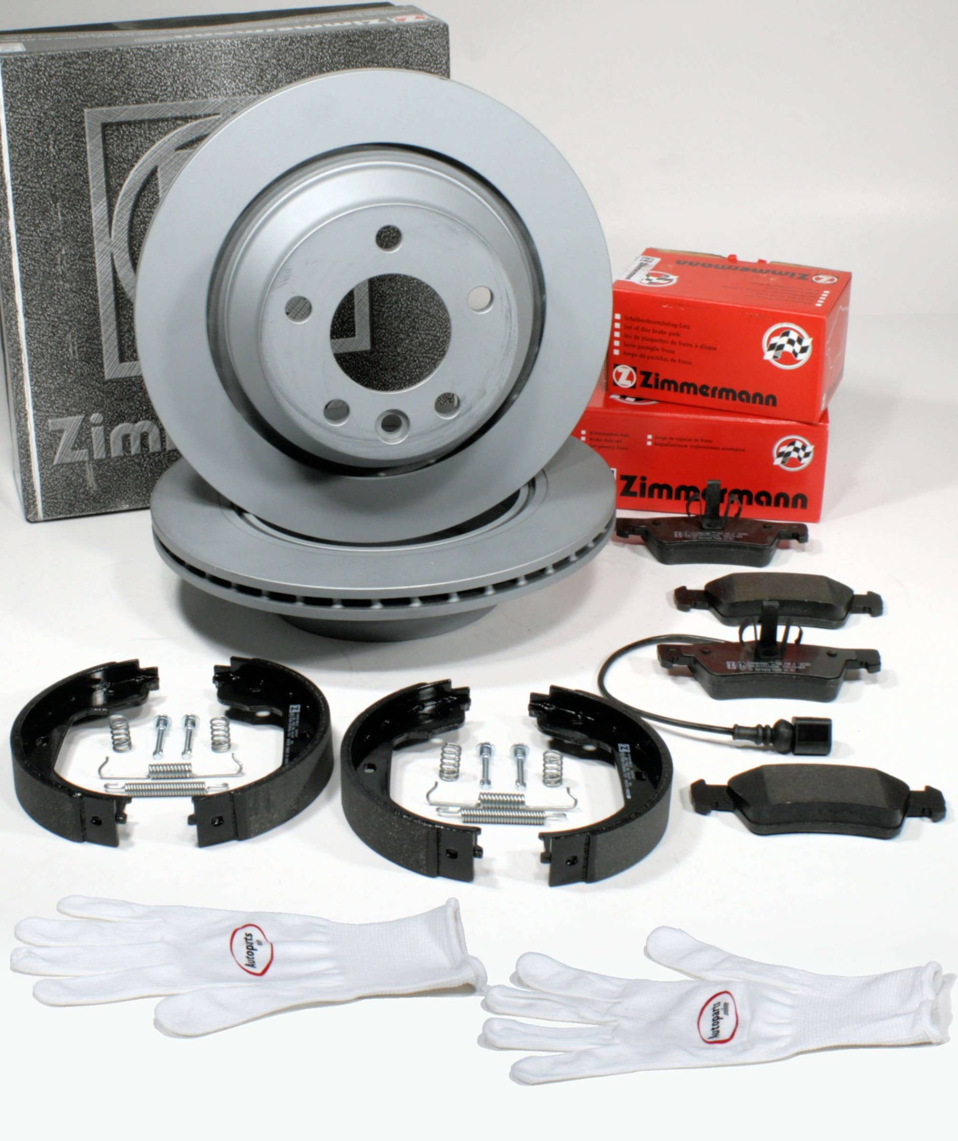 Autoparts-Online Set 60012286 Zimmermann Bremsscheiben Coat Z/Bremsen PR-Nr. 1KE + Bremsbeläge + Handbremsbacken + Zubehör für hinten/die Hinterachse von Autoparts-Online