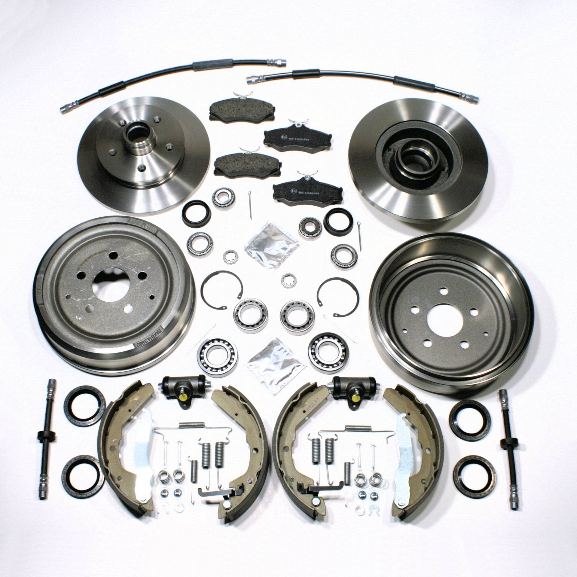 Bremsen komplett Set + Radlager + Bremsschläuche vorne + hinten Bremsen komplett Set + Radlager + Bremsschläuche vorne + hinten von Autoparts-Online