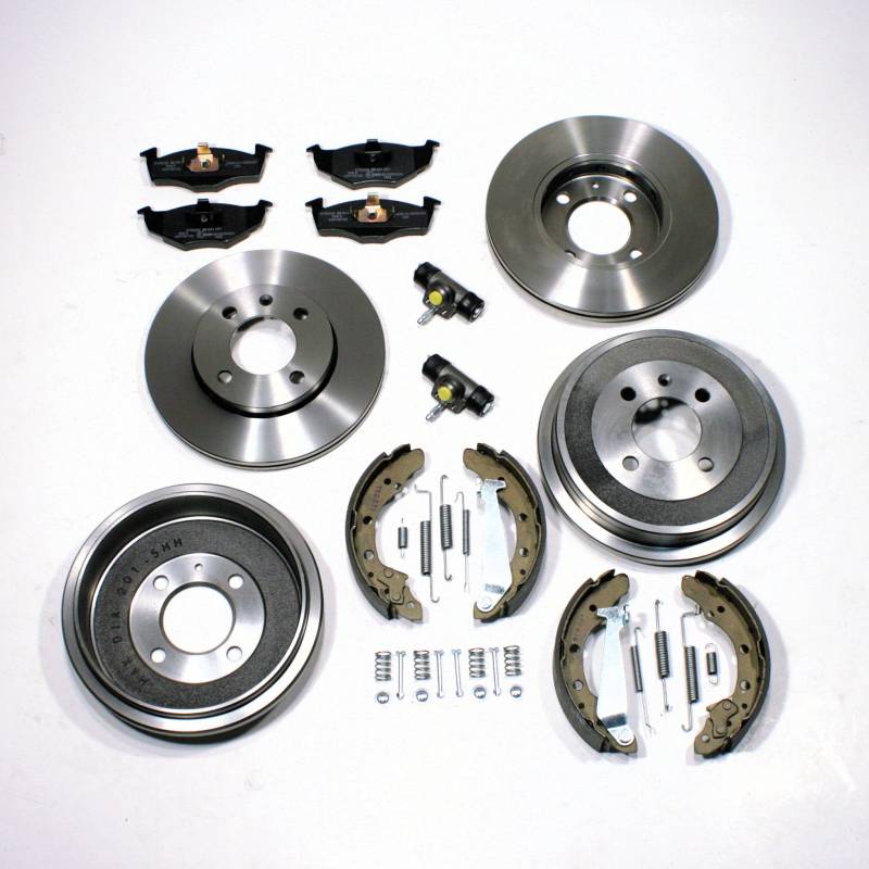 Bremsscheiben/Bremsen Set + Bremsbeläge vorne + Bremstrommeln + Zubehör + Radbremszylinder für hinten von Autoparts-Online