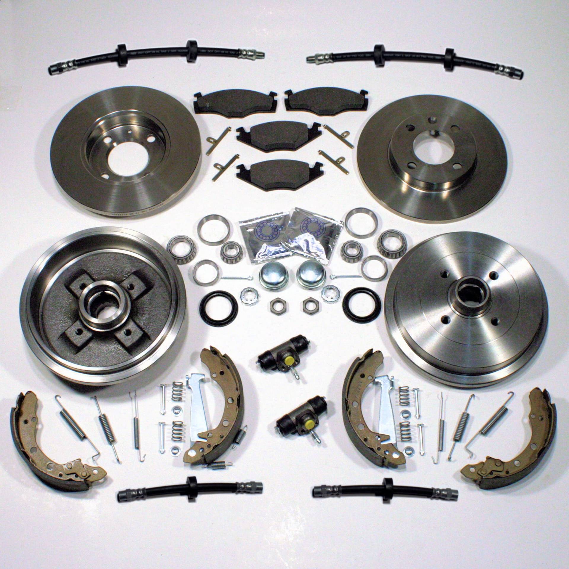 Bremsscheiben + Bremsbeläge vorne + Bremstrommeln + Brremsbacken + Radlager + Zubehör hinten + Bremsschläuche vorne + hinten Bremsscheiben + Bremsbeläge vorne + Bremstrommeln + Brremsbacken + Radlager + Zubehör hinten + Bremsschläuche vorne + hinten von Autoparts-Online