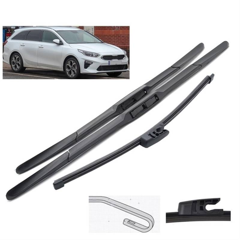 Scheibenwischer vorne und hinten, Set, kompatibel mit KIA Cee'd Ceed XCeed CD 2018–2023, Windschutzscheibe, Windschutzscheibe, Fenster, 26"+16"+12" von Autopixl