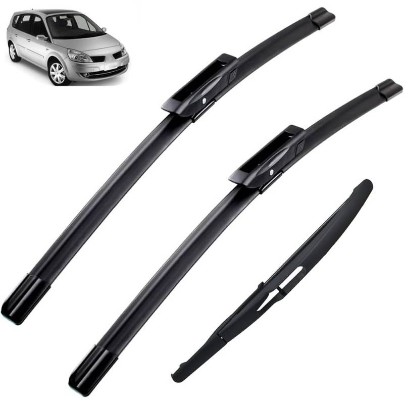 Autopixl Scheibenwischer vorne und hinten, kompatibel mit Renault Scenic 2 / Grand 2005–2009, Windschutzscheiben-Fensterbürsten, 26 Zoll, 22 Zoll, 10 Zoll von Autopixl
