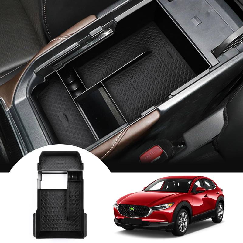 Autorder Passgenau für Mittelkonsolen-Organizer 2019 2020 Mazda CX-30 Zubehör Armlehne Box Organizer Sekundärablage (mit 1 x Schwarze Matte) von Autorder