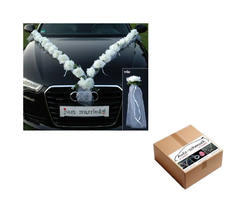 Rosen Girlande Braut Paar Rose Deko Dekoration Autoschmuck Hochzeit Car Auto Wedding ®Auto-schmuck Deko (Weiß/Weiß) von Auto-schmuck so einfach so kreativ