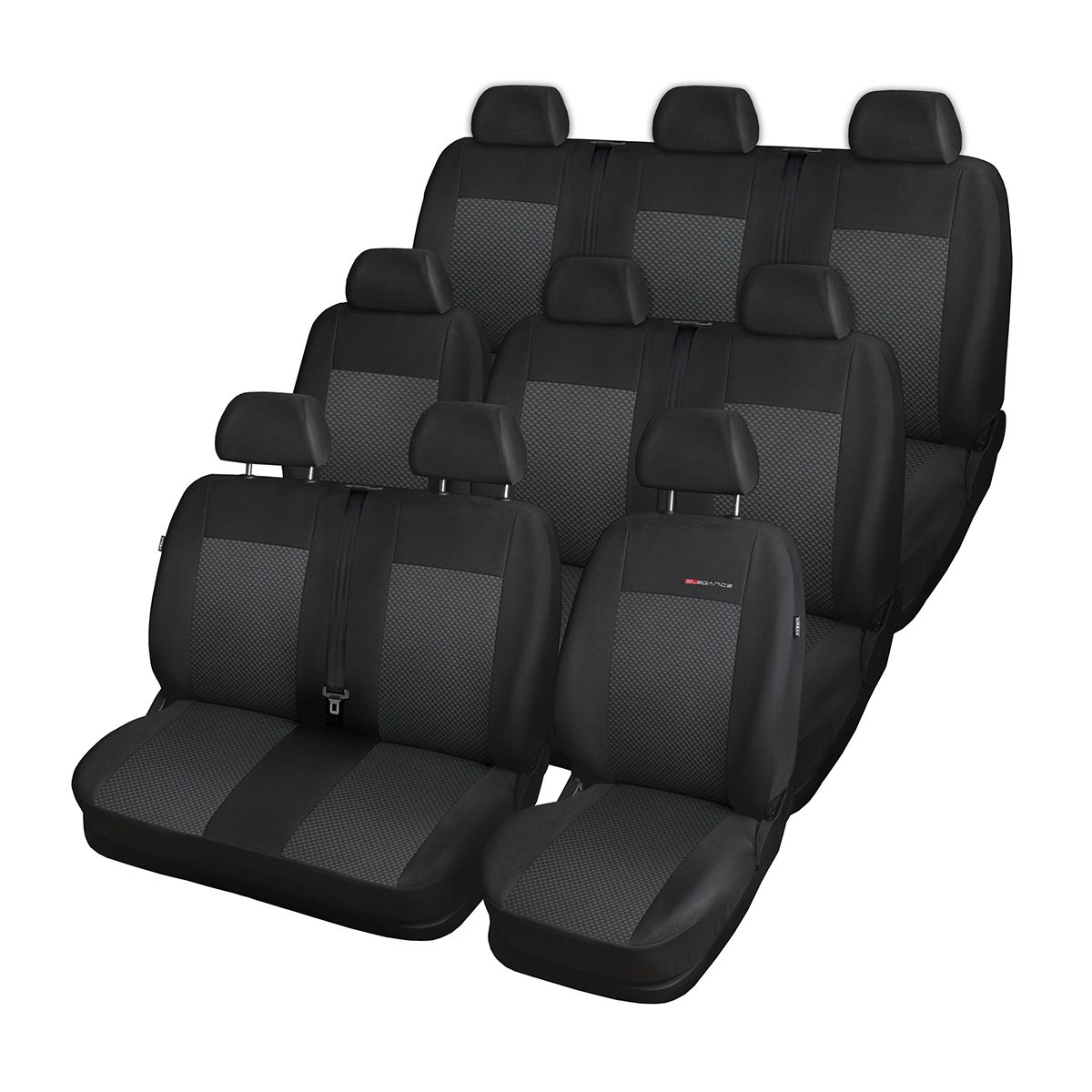 Mossa - Maßgeschneiderte Sitzbezüge Auto kompatibel mit Volkswagen Transporter T6 Van (2015-2019) - für DREI Reihen - Autositzbezüge Schonbezüge für Autositze - E3 von Mossa