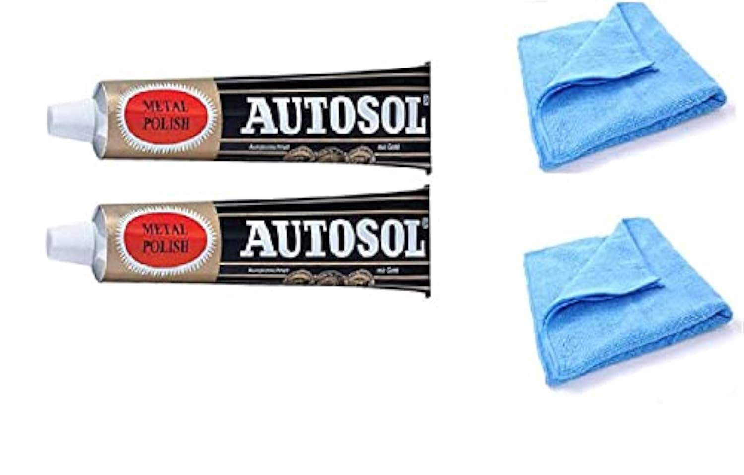 Solvol Autosol Metall-Politur und 2 Mikrofaser-Reinigungstücher, für Chrom und Aluminium, 2 x 75-ml-Tuben Solvol Autosol Metall-Politur und 2 Mikrofaser-Reinigungstücher, für Chrom und Aluminium, 2 x 75-ml-Tuben von UINCLU