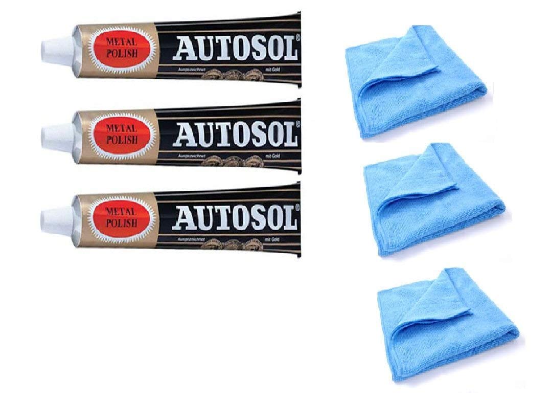 Solvol Autosol Metall-Politur und Mikrofaser-Reinigungstuch, für Chrom und Aluminium, 3 x 75-ml-Tuben Solvol Autosol Metall-Politur und Mikrofaser-Reinigungstuch, für Chrom und Aluminium, 3 x 75-ml-Tuben von Autosol