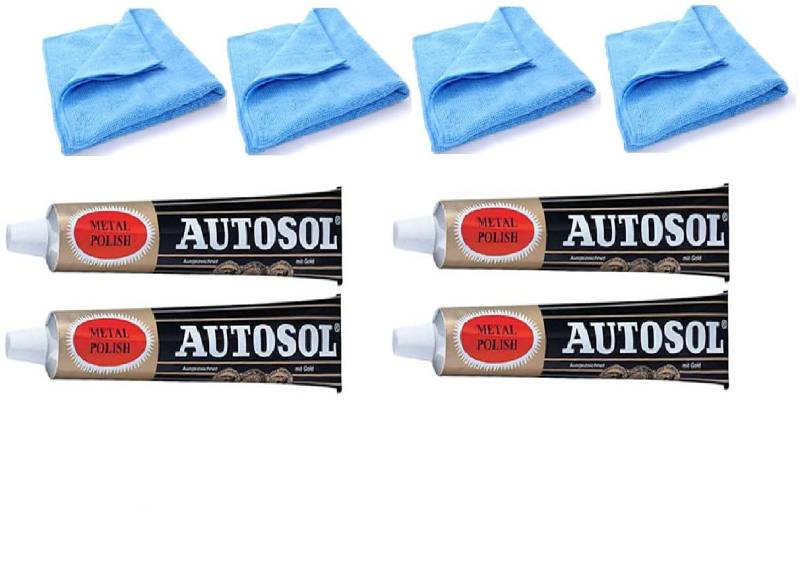 4 x 75 ml Tube Solvol Autosol und 4 Mikrofasertücher – Chrome Ali & Metal Polish von Autosol