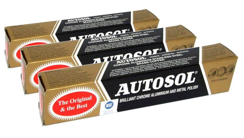 Autosol 3er Packung Metall Politur (75ml x3) für Chrom Alu Edelstahl Messing Kupfer Usw von Autosol