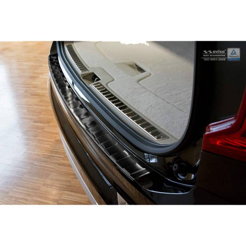 Schwarz Edelstahl Heckstoßstangenschutz kompatibel mit Volvo XC90 2015-2019 & Facelift 2019- 'Ribs' von Avisa