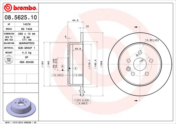 Bremsscheibe Hinterachse Brembo 08.5625.10 von Brembo